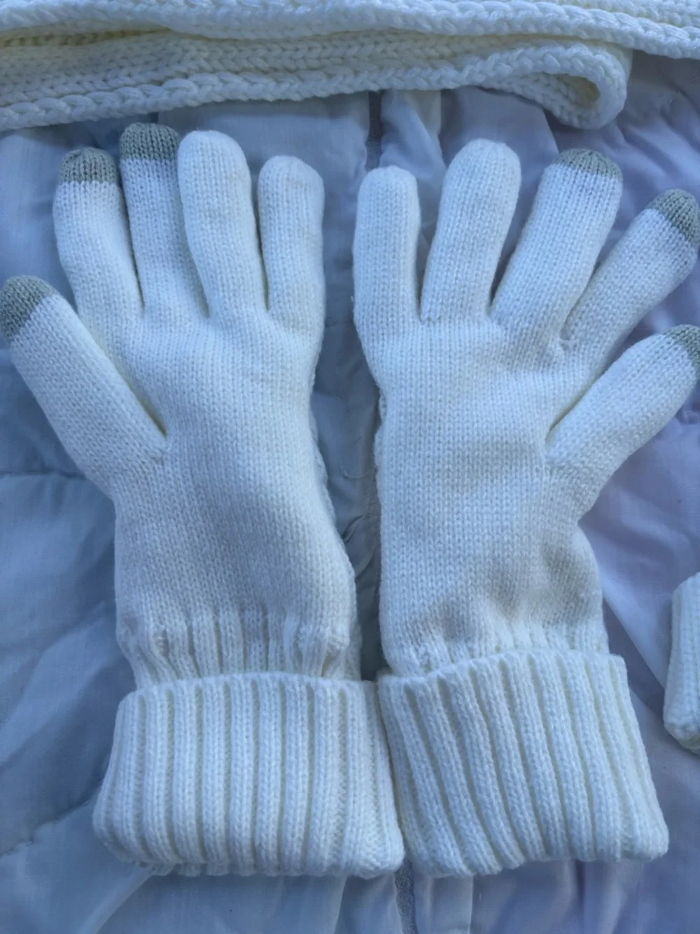 Cozy Ivory Knit Hat, Scarf & Touchscreen Gloves Set